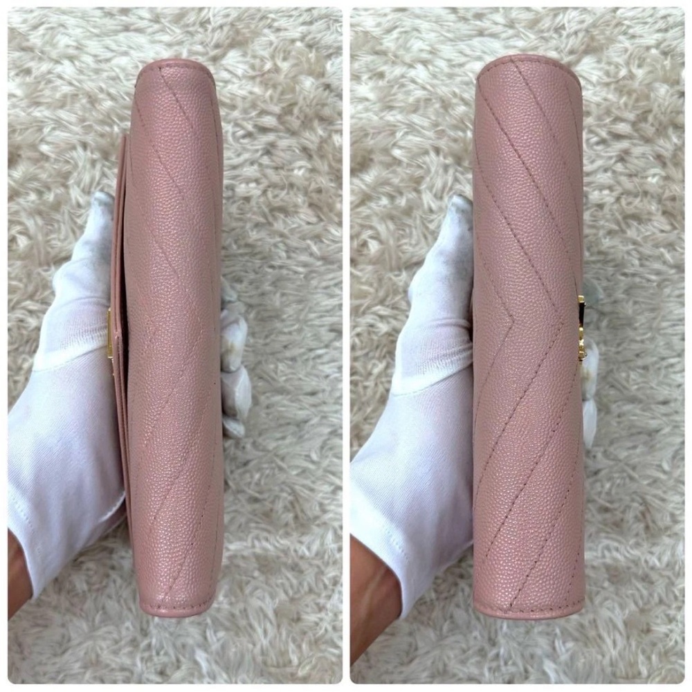 Yves Saint Laurent Blush Chevron Caviar Leather Wallet - Picture 7 of 10